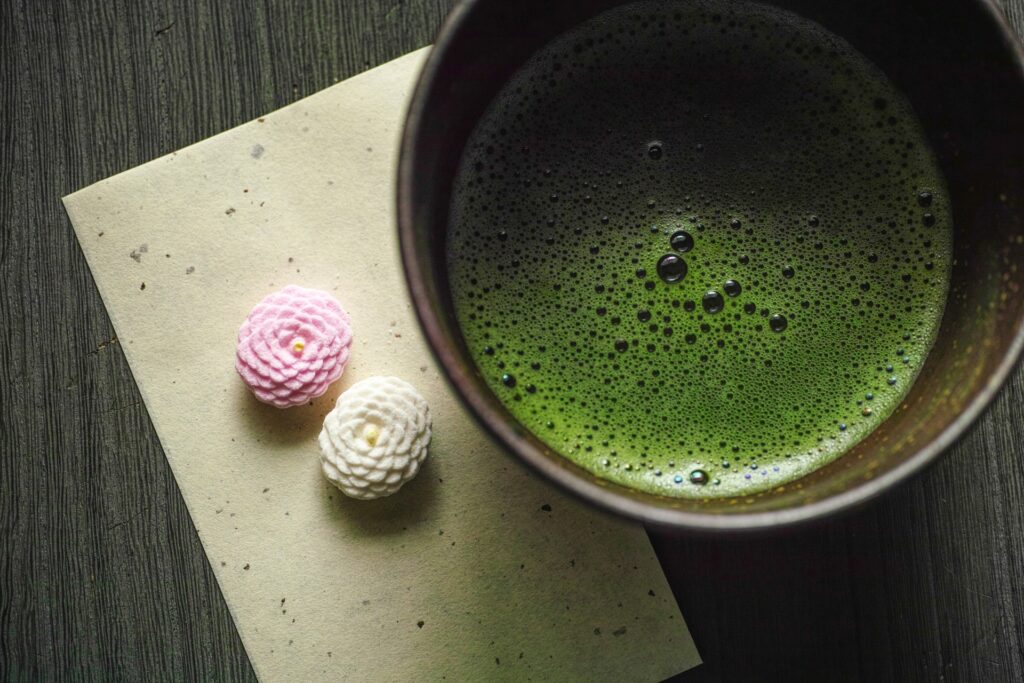 matcha tea and wagashi japanese tea ceremony traditional sweets