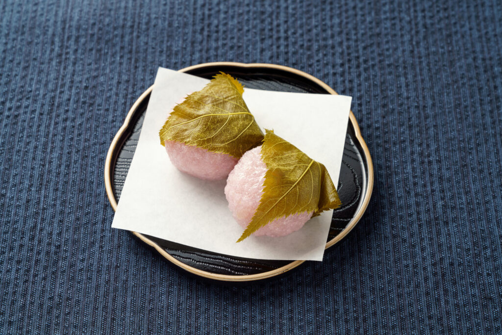 sakura mochi and tea in a quiet spring setting