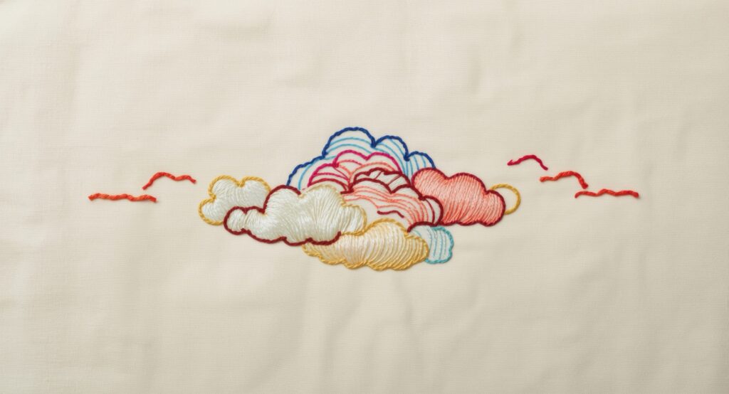 Traditional Japanese embroidery featuring a stylized cloud motif