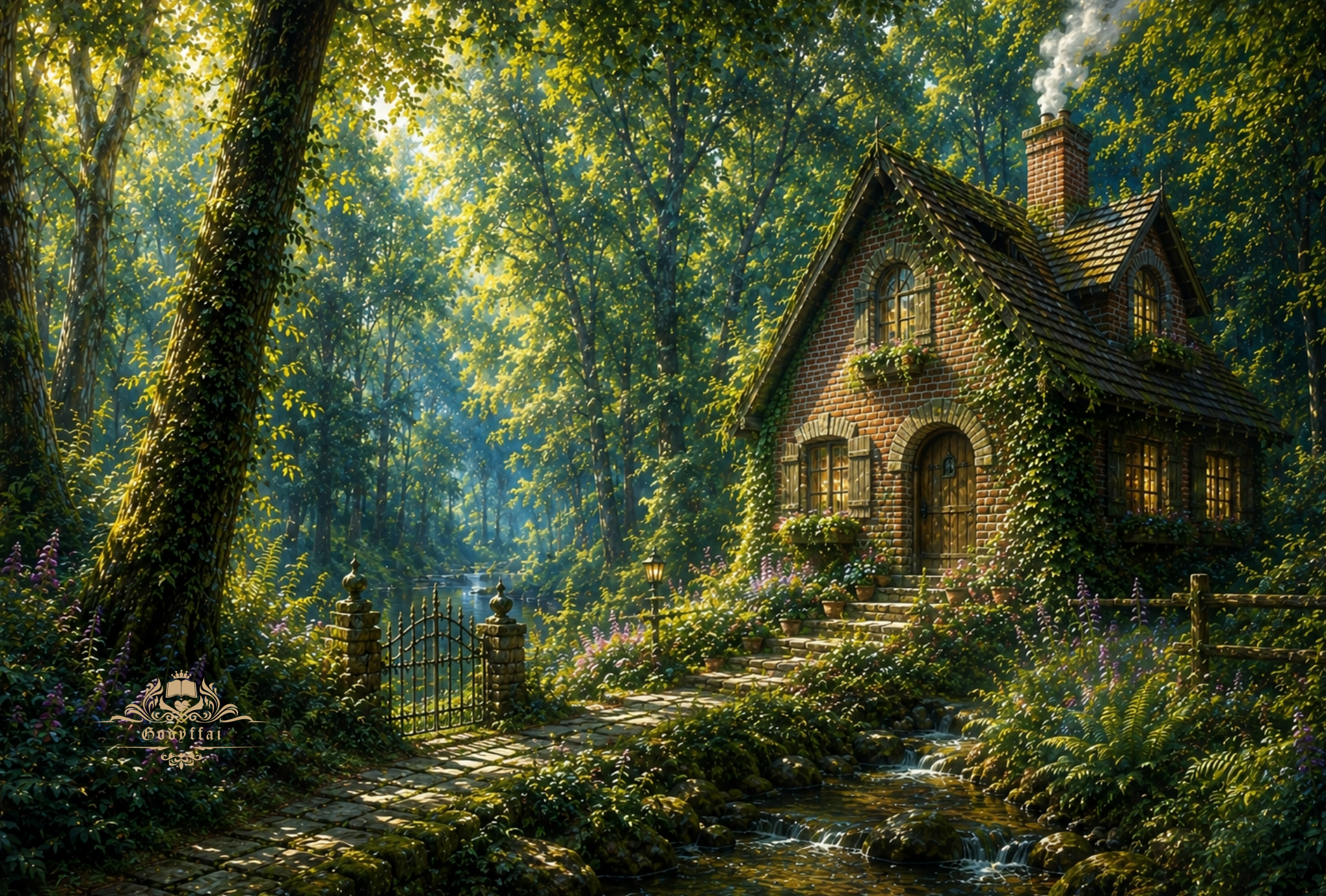 Reelia’s red-brick cottage nestled deep in the lush forest of Godyffai